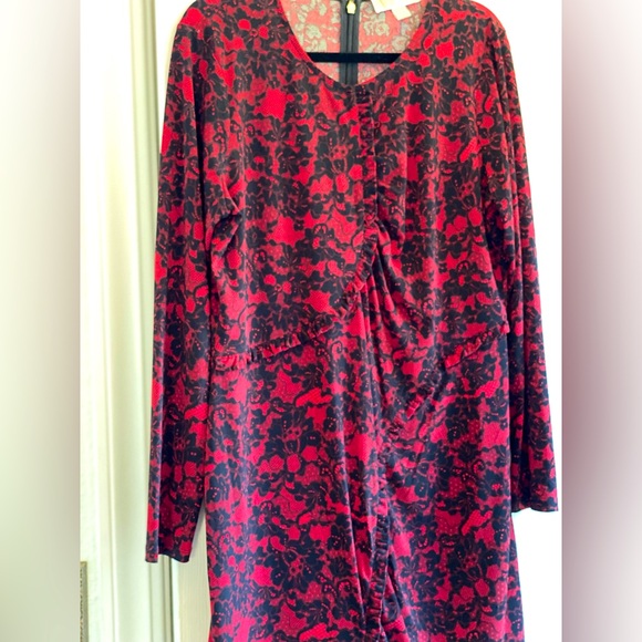 NWOT MICHAEL KORS RED & BLACK FLORAL MIDI SHEATH DRESS - SIZE XL - Picture 9 of 16